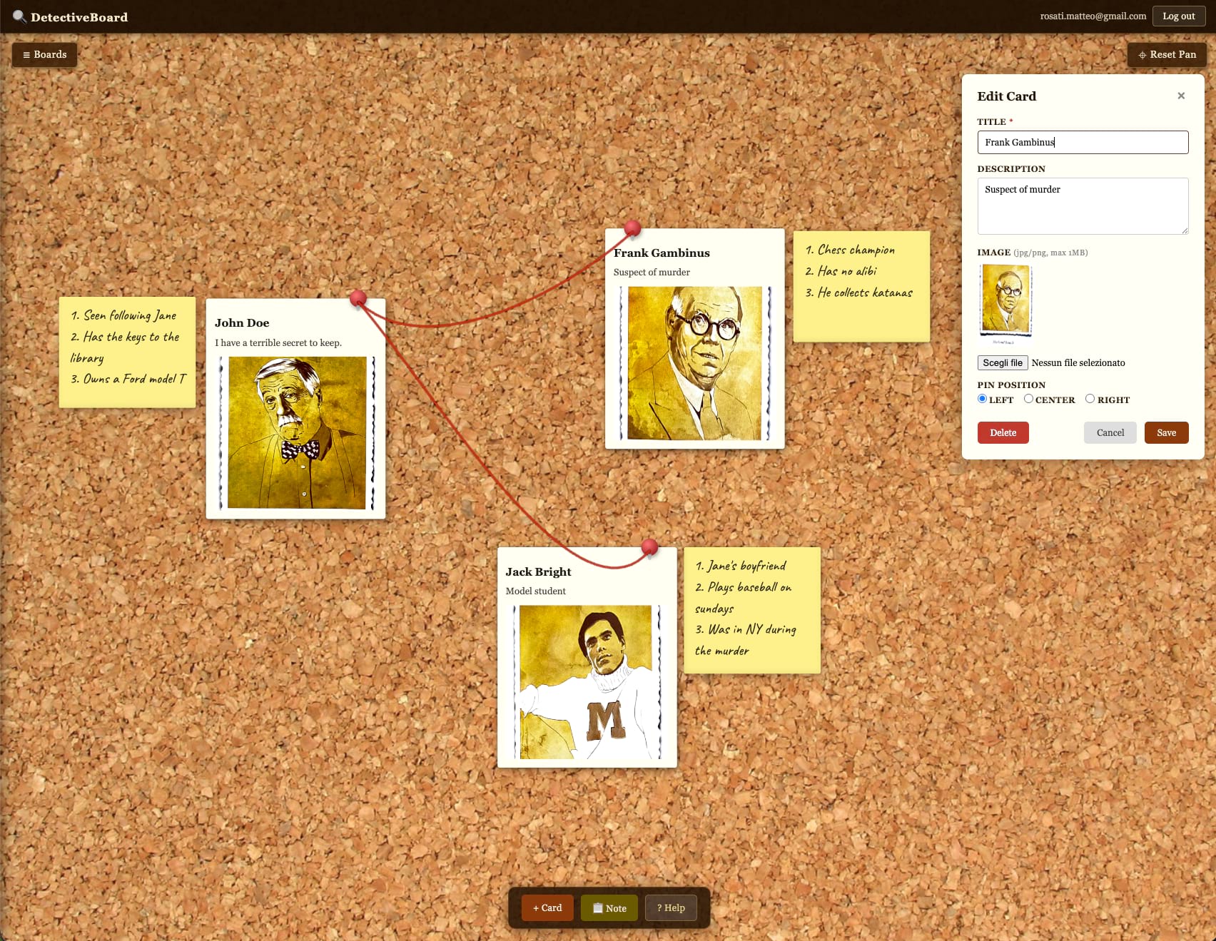 Editing card evidence details